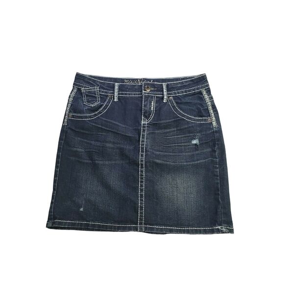 Maurices Dresses & Skirts - Maurices Skirt Size 5/6 Womens Dark Wash Solid Blue Distressed Midi Denim